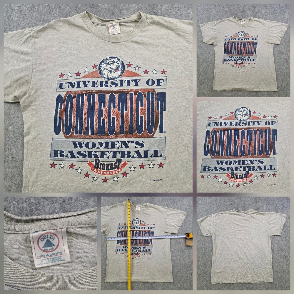 Vintage UConn Huskies Womens Basketball T Shirt Mens L Gray NCAA Delta Big East